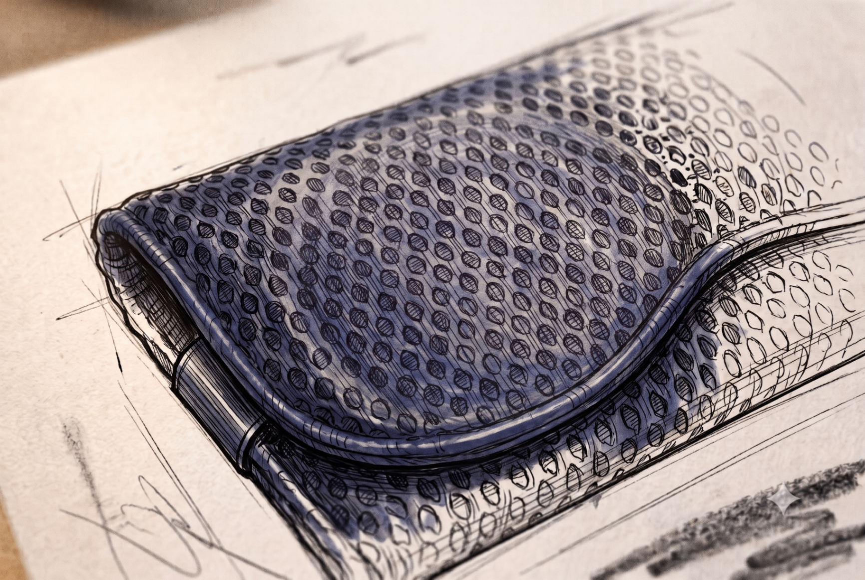 Sketch — vista dell'astuccio chiuso in mesh 3D